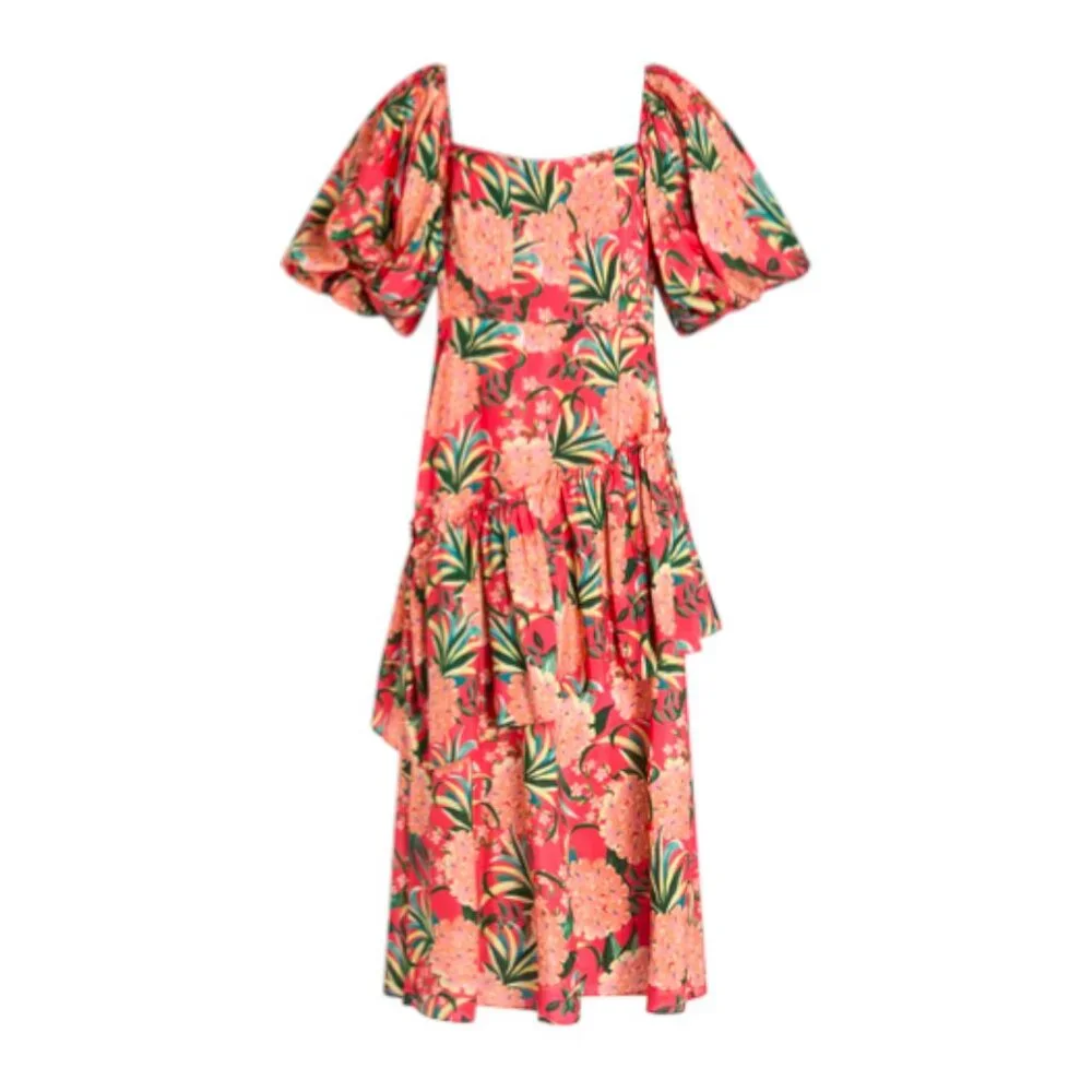 NWT Farm Rio Pineapple Bloom Midi Cotton Dress - Orange/Multi - XS - MSRP $275 - Picture 3 of 4